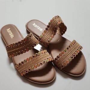 Kensie Women's Tan Sandals with Multicolor Accents